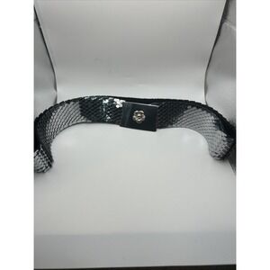 Vintage Silver Fish Scale Belt Metal‎ STRETCHY Flower Buckle Shiny Sparkly Disco